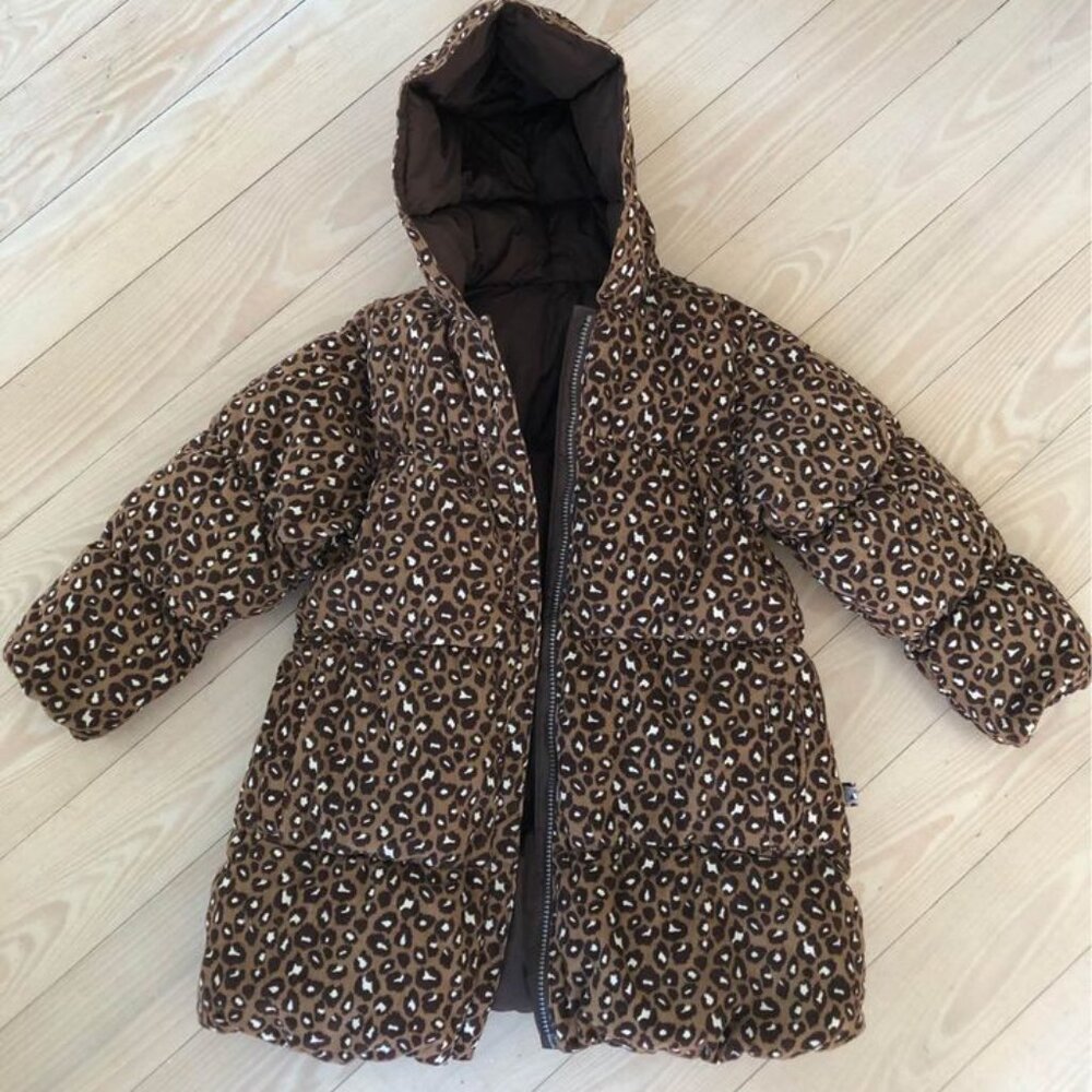 One Kid Winter Coat Girl Size 5 Brown/Multicolor Reversible Hood